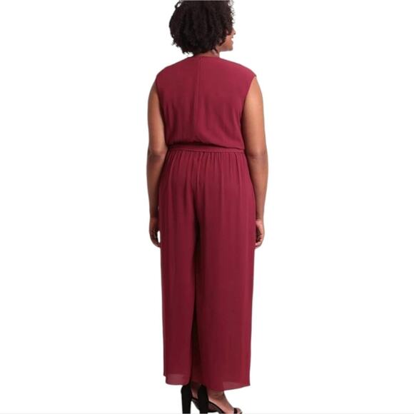 London Times Women's Pleat Neck Rhododendron Wide Leg Jumpsuit Plus Size 22W New - Picture 10 of 13